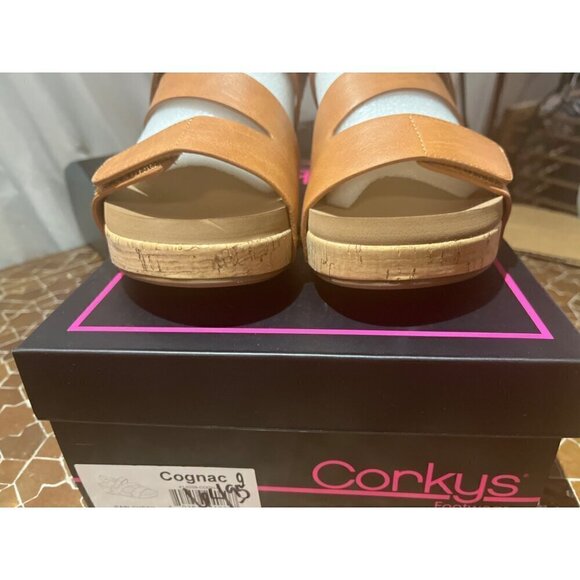 nwt in box corkys brown leather wedge heel sandals - Picture 6 of 7